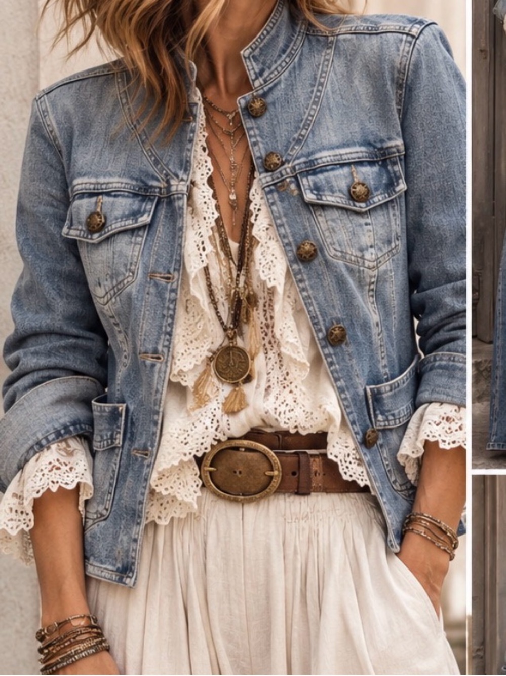 Light Blue Denim Military-Style Jean Jacket